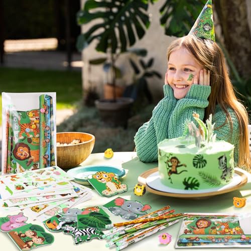 BenLouis 240Pcs Jungle Safari Party Favors Zoo Animals Sticker Stampers Slap Bracelets School Stationery Set Bulk Classroom Prizes for Kids Wild One Party Baby Shower Goodie Bags Fillers - Image 5