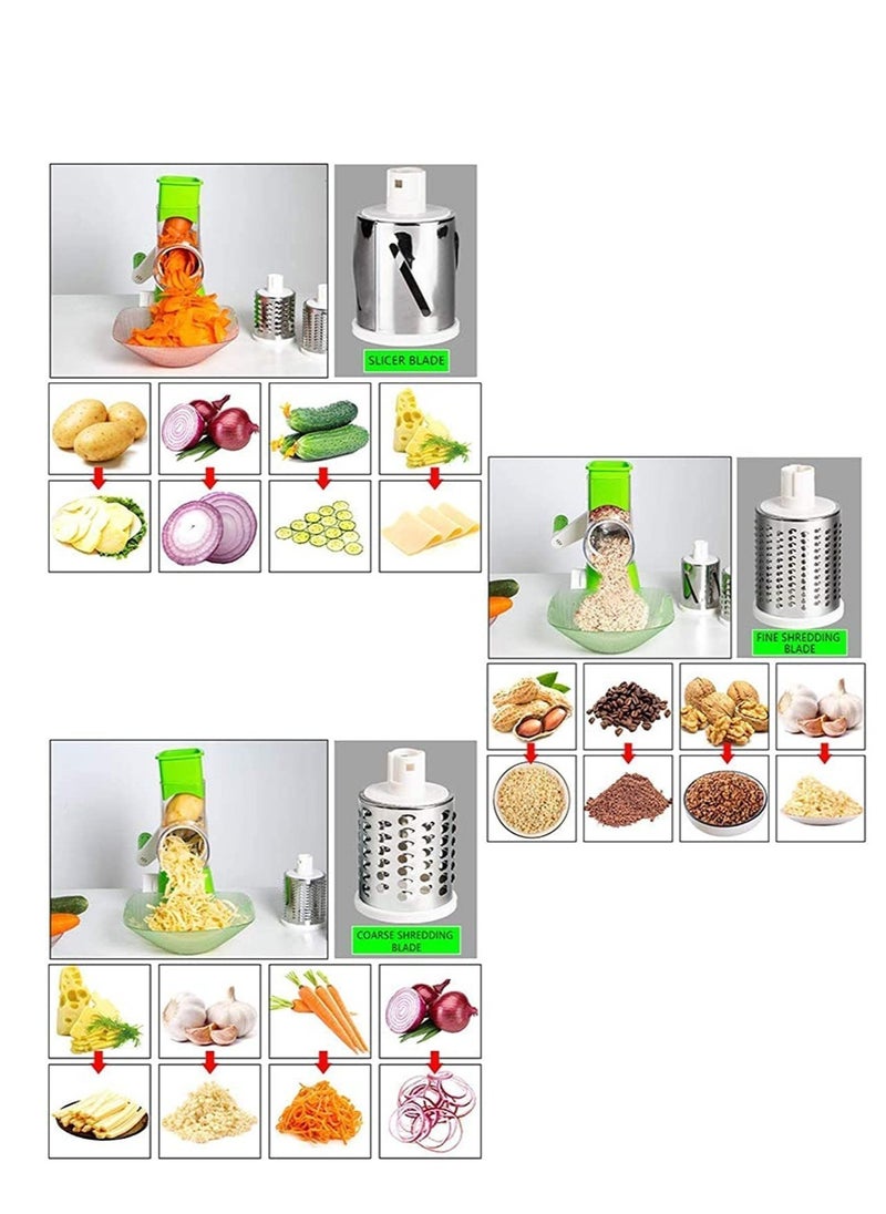 ELTRAZONE - Manual Tabletop Drum Cheese Grater, 3 In 1 Rotary Shredder Slicer Grinder For Cucumber Nut Potato Carrot Cheese, Vegetable Salad Shooter - Image 1