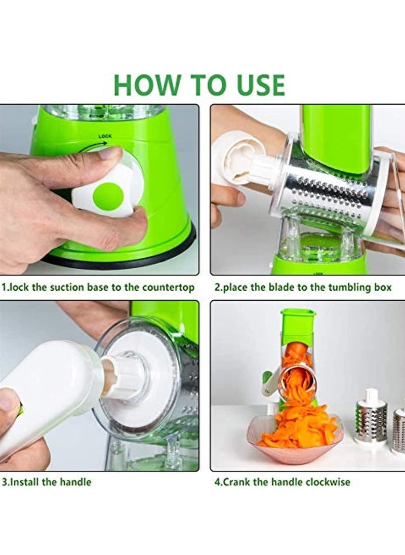 ELTRAZONE - Manual Tabletop Drum Cheese Grater, 3 In 1 Rotary Shredder Slicer Grinder For Cucumber Nut Potato Carrot Cheese, Vegetable Salad Shooter - Image 1