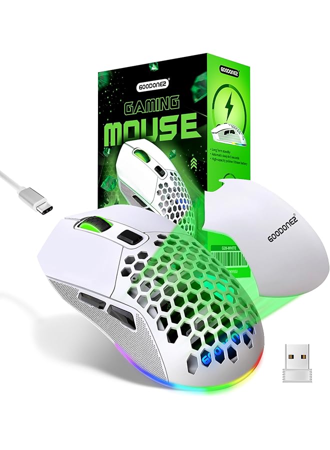 GOODONE2 G28 Dual Mode Wireless Mouse 2.4G + Bt5.1 Usb Computer Mouse With 6 Level Adjustable 4800 Dpi 12 Months Warranty Ergonomic Grips 6 Buttons Portable For Pc Chromebook Mac (Wireless White) - Image 1