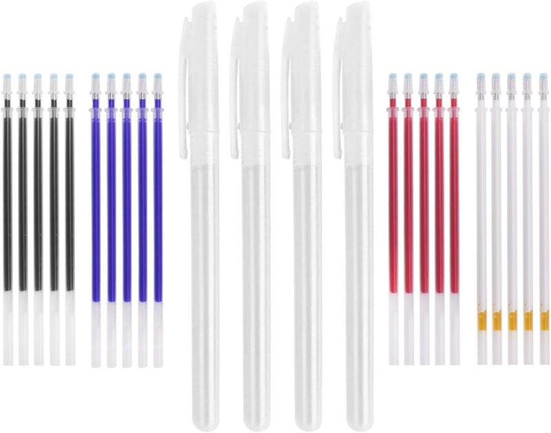 RUIXIB 4 Colors Heat Erase Pens Fabric Marking Pens with 20 Refills Iron Off Water Soluble Ink Auto-Vanishing Pen Tailors Chalk Clothes Marker Pencil Sewing Pen for Fabric Textile Leather Quilting Dressmaker - Image 1
