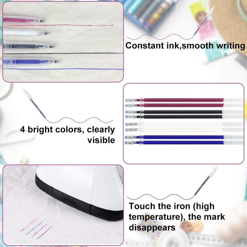 RUIXIB 4 Colors Heat Erase Pens Fabric Marking Pens with 20 Refills Iron Off Water Soluble Ink Auto-Vanishing Pen Tailors Chalk Clothes Marker Pencil Sewing Pen for Fabric Textile Leather Quilting Dressmaker - Image 5