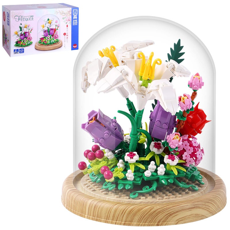 SAMYBLOCKS 600PCS Creative Lily Flowers Bonsai Tree Building setsSweet Lily Building Blocks with a Transparent Display Glass CoverExquisite Decoreated Flower SetAny time is the most warm love for Her - Image 4