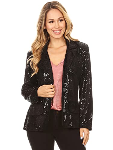 Anna-Kaci Women's Evening Sparkle Sequins Open Front Long Sleeve Blazer Jacket,Black,2X-Large - Image 1