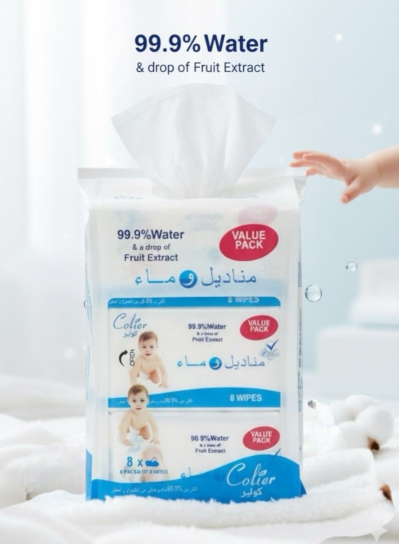 COLIER 99.9% Water And A Drop Of Fruit Extract 64 Wipes 8 Pack Of 8 Wipes