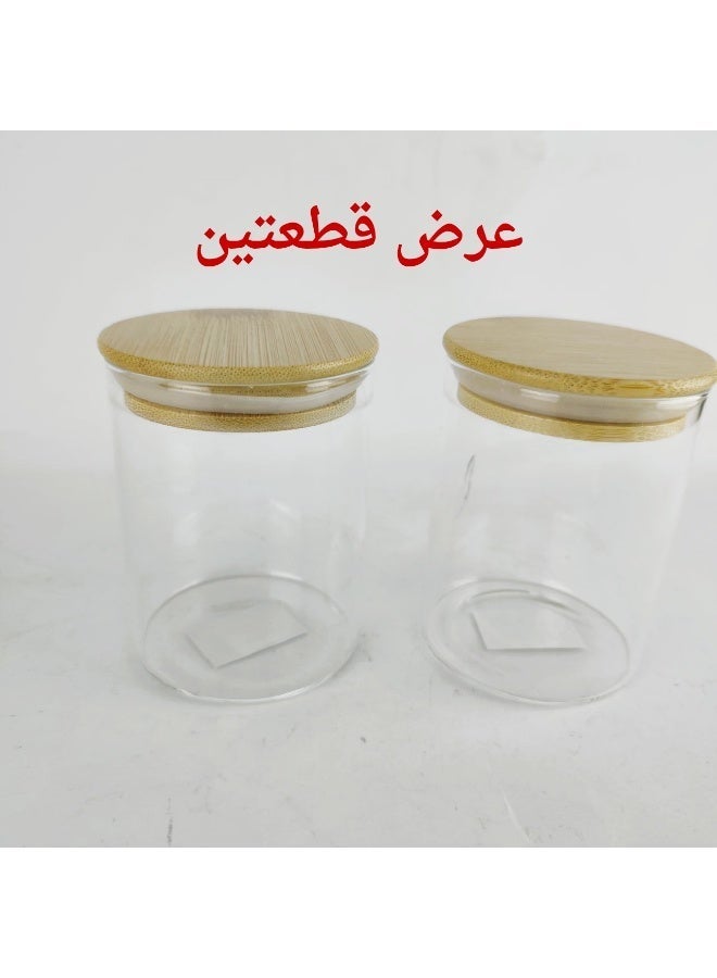 2 برطمان زجاج عالى الجودة مزود بغطاء خشب محكم الغلق - دائرى -للبهارت والحلوى - Image 1