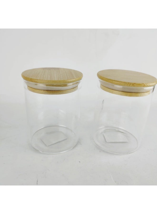 2 برطمان زجاج عالى الجودة مزود بغطاء خشب محكم الغلق - دائرى -للبهارت والحلوى - Image 3