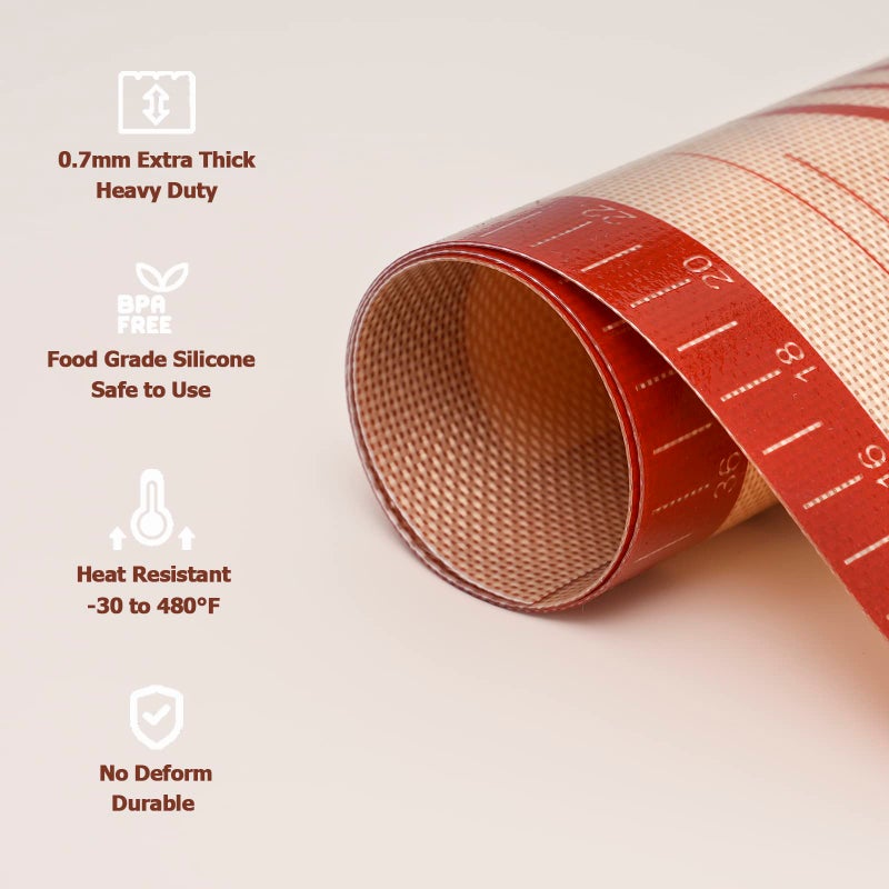 Sapid Extra Thick Silicone Pastry Mat Non-Slip With Measurements For Non-Stick Silicone Baking Mat Extra Large Dough Rolling Pie Crust Kneading Mats Countertop Placement Mats (20"" X 28"" Red) - Image 4