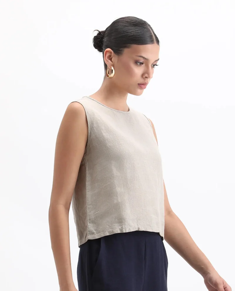 Rareism Women's Solid Linen Sleeveless Top