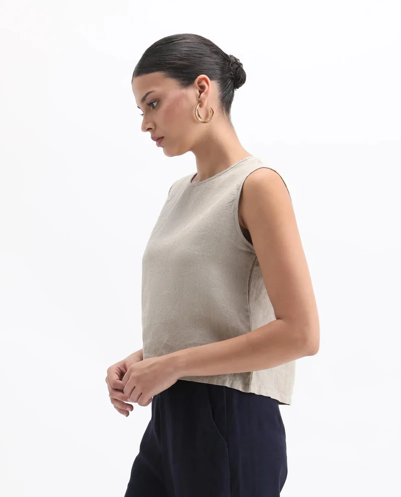 Rareism Women's Solid Linen Sleeveless Top