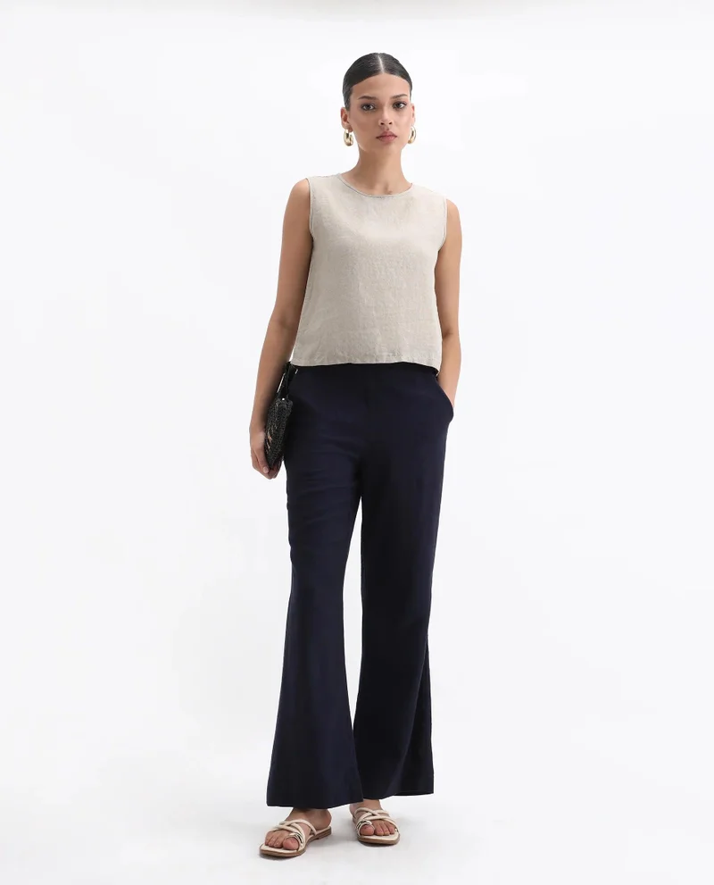 Rareism Women's Solid Linen Sleeveless Top