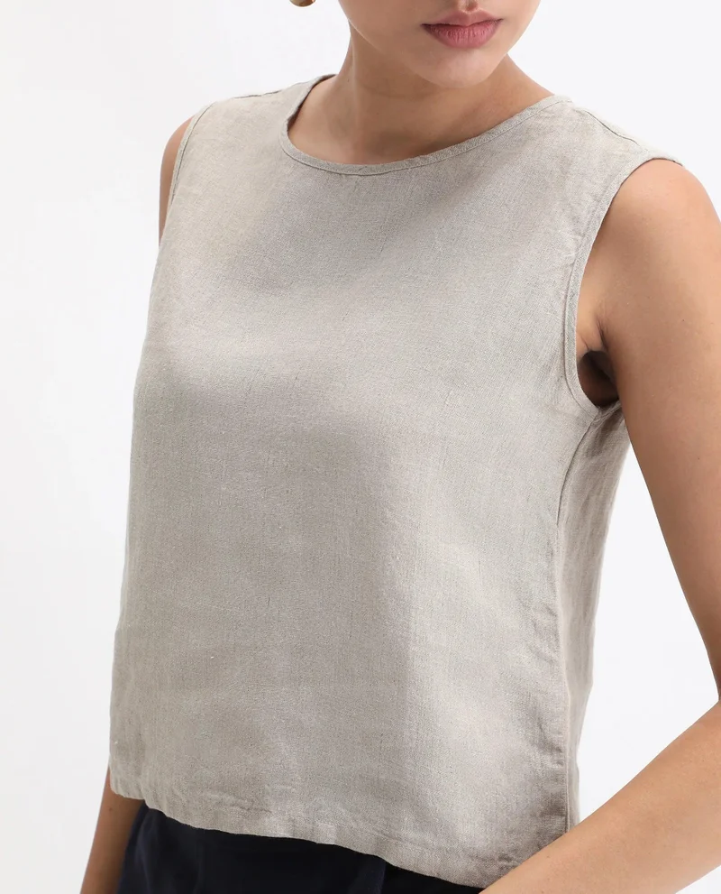 Rareism Women's Solid Linen Sleeveless Top