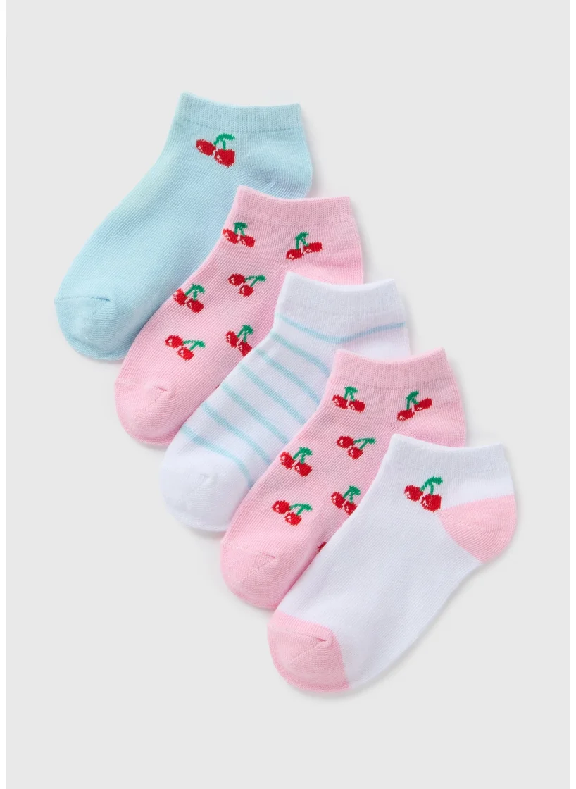 Matalan 5 Pack Girls Pink Cherry Trainer Socks