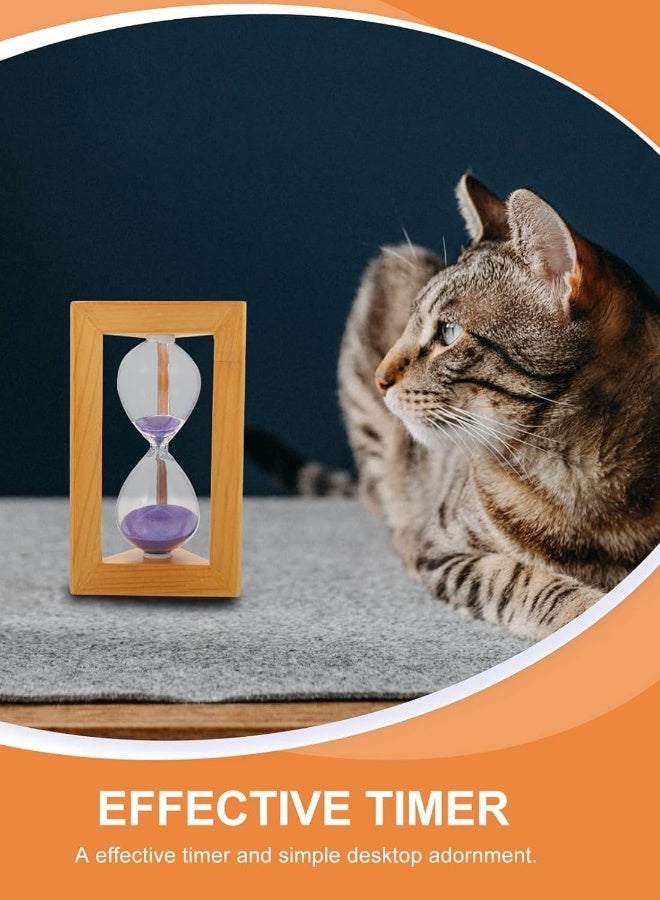 ساعة رملية مؤقتة 5 دقائق، إطار خشبي، لعبة ساعة رملية، مؤقت ساعة رملية للأطفال، زينة ساعة رملية، رمل ملون بنفسجي، خشب طاولة الأطفال  - Image 2