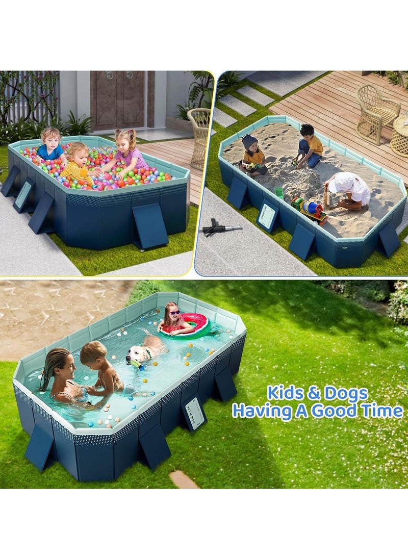 Foldable Swimming pool, non inflatable swimming pool, outdoor family square swimming pool, rectangular above ground swimming pool, with drain plugs and holes, easy to assemble（2.1m）