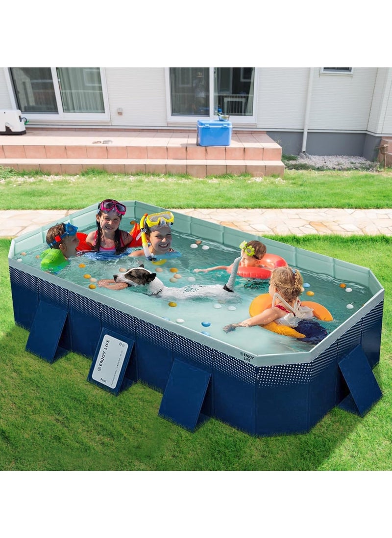 Foldable Swimming pool, non inflatable swimming pool, outdoor family square swimming pool, rectangular above ground swimming pool, with drain plugs and holes, easy to assemble（2.1m）