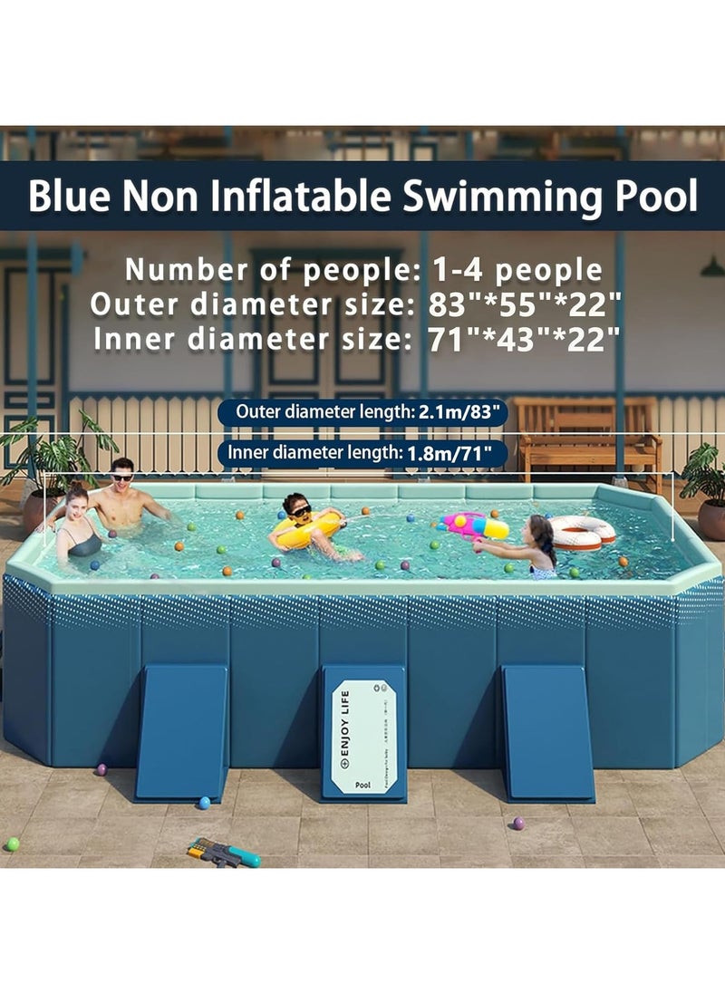 Foldable Swimming pool, non inflatable swimming pool, outdoor family square swimming pool, rectangular above ground swimming pool, with drain plugs and holes, easy to assemble（2.1m）