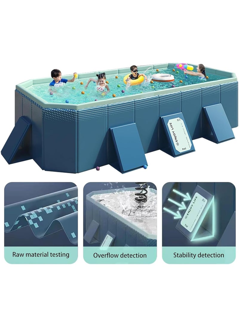 Foldable Swimming pool, non inflatable swimming pool, outdoor family square swimming pool, rectangular above ground swimming pool, with drain plugs and holes, easy to assemble（2.1m）