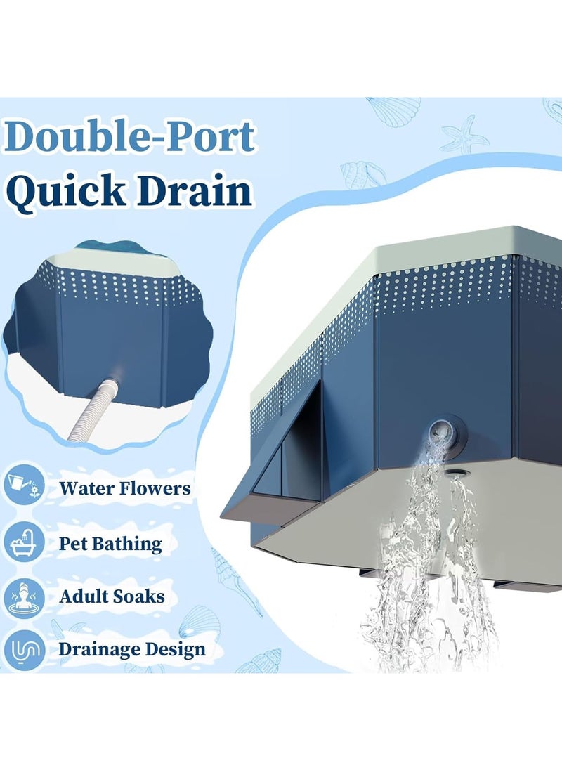 Foldable Swimming pool, non inflatable swimming pool, outdoor family square swimming pool, rectangular above ground swimming pool, with drain plugs and holes, easy to assemble（2.1m）