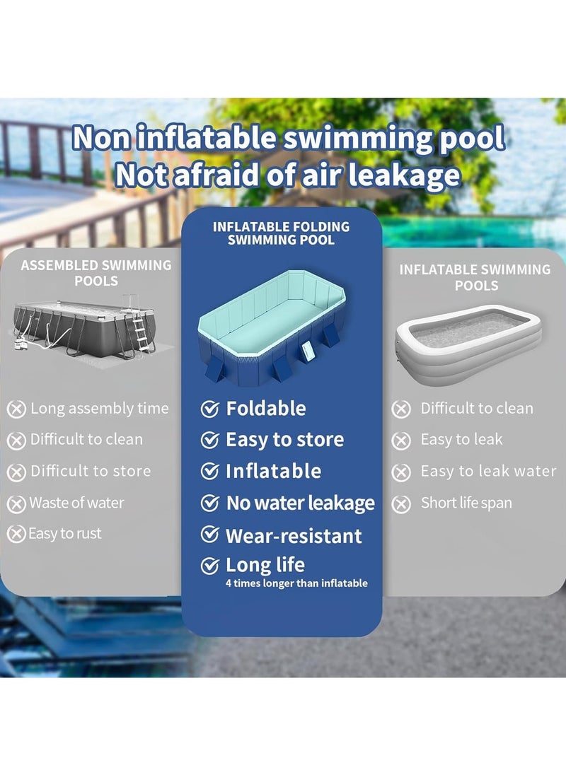 Foldable Swimming pool, non inflatable swimming pool, outdoor family square swimming pool, rectangular above ground swimming pool, with drain plugs and holes, easy to assemble（2.1m）