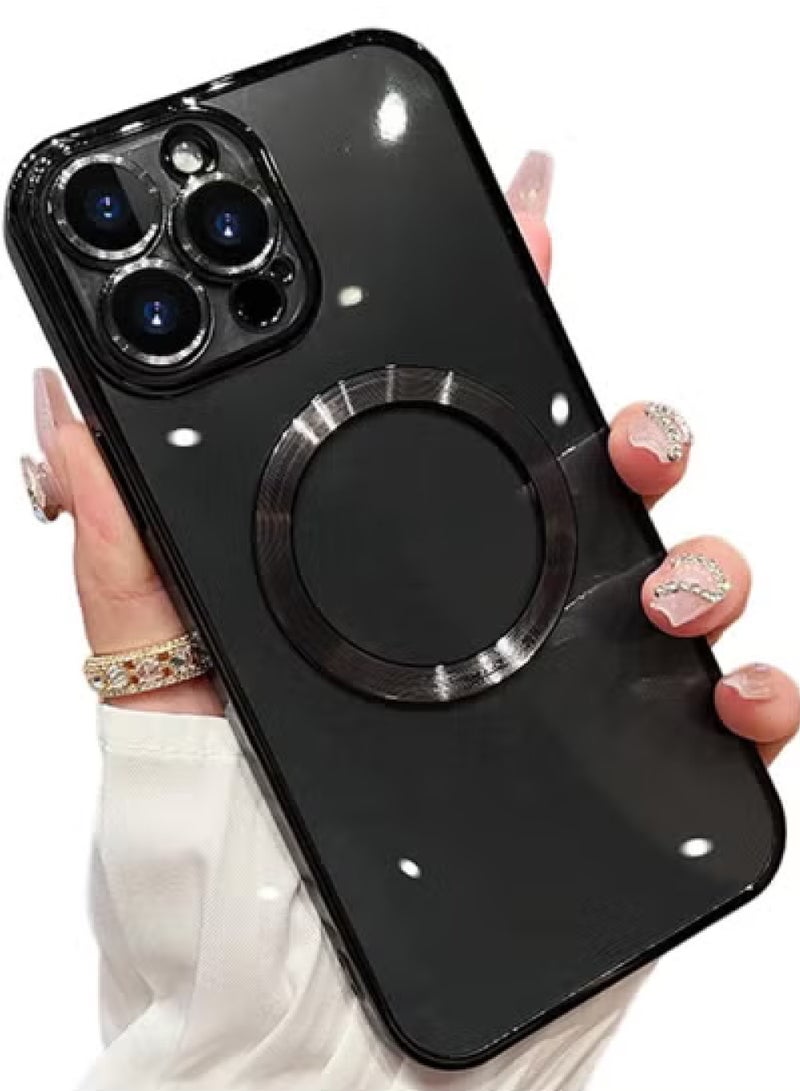 Rock Pow For iPhone 15 Pro Max Case with Integrated Camera Lens Protection [Seamless Work with Magsafe] [Metallic Glossy Soft Bumper] Diamond Clear Stylish Case for iPhone 15 Pro Max Black Titanium - Image 4