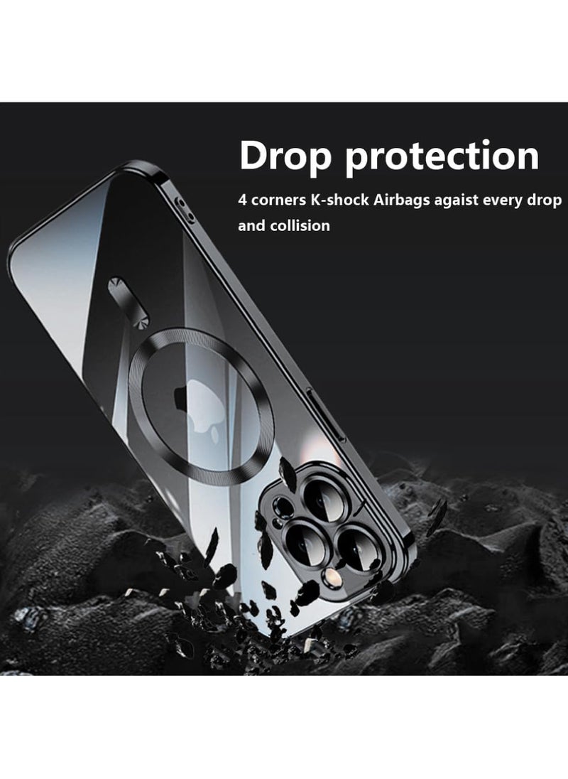 Rock Pow - For iPhone 15 Pro Max Case with Integrated Camera Lens Protection [Seamless Work with Magsafe] [Metallic Glossy Soft Bumper] Diamond Clear Stylish Case for iPhone 15 Pro Max Black Titanium - Image 1