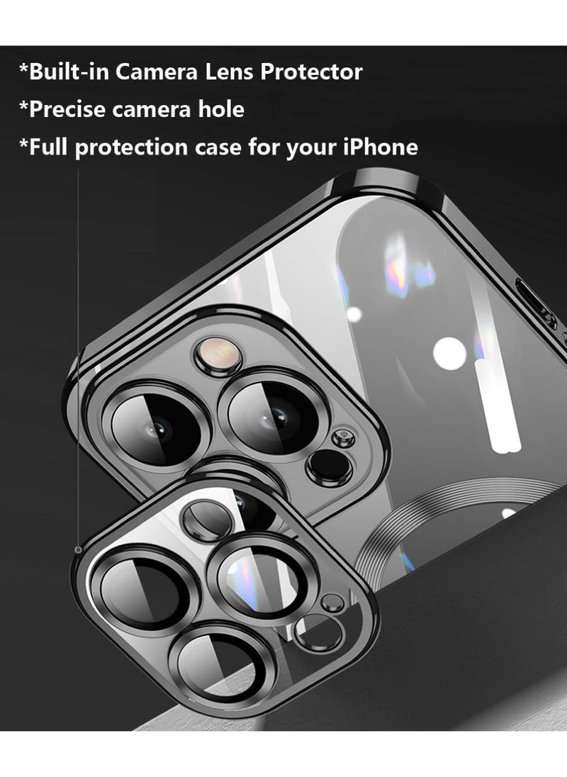 Rock Pow - For iPhone 15 Pro Max Case with Integrated Camera Lens Protection [Seamless Work with Magsafe] [Metallic Glossy Soft Bumper] Diamond Clear Stylish Case for iPhone 15 Pro Max Black Titanium - Image 1