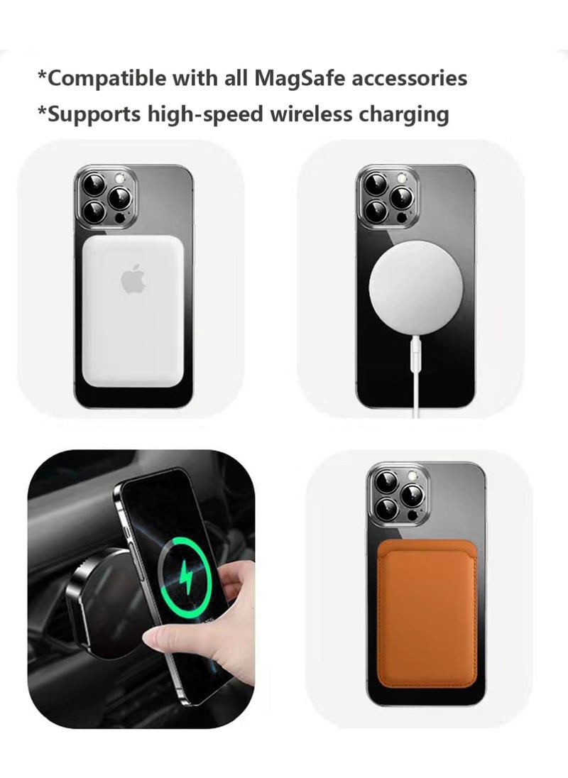 Rock Pow - For iPhone 15 Pro Max Case with Integrated Camera Lens Protection [Seamless Work with Magsafe] [Metallic Glossy Soft Bumper] Diamond Clear Stylish Case for iPhone 15 Pro Max Black Titanium - Image 1