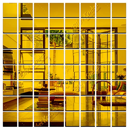 Bikri Kendra - 60 Big Square Golden Mirror Stickers for Wall, Acrylic Mirror Sticker, 3D Acrylic Stickers, Wall Stickers for Hall Room, Bed Room, Kitchen. (Non Glass) - Image 1