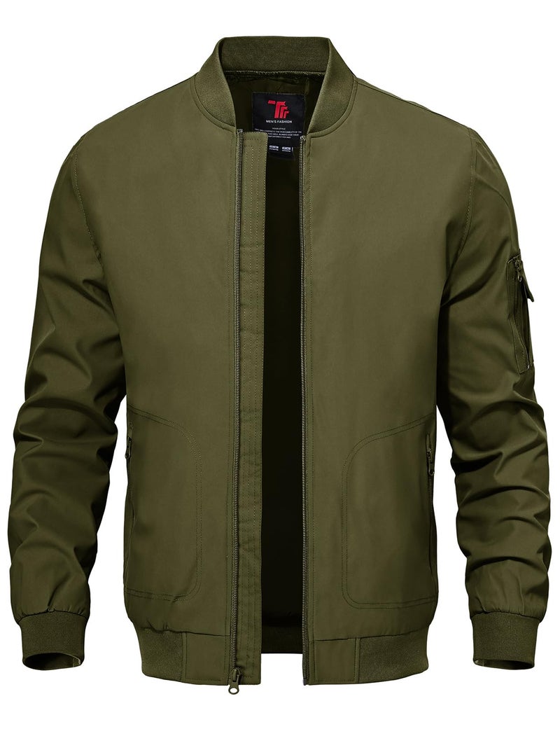 TBMPOY Mens Lightweight Jackets Light Bomber Casual Windbreaker Jackets Stylish Fall Golf Spring Dress Business Varsity Dark Army Green XL