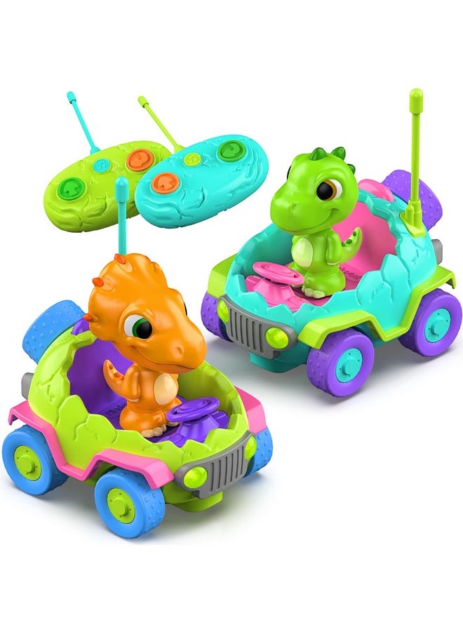 MindSprout Dino Chasers ; Remote Control Car For Kids Age 2 3 4 5 Years Old (2 Pack) Toddler Toys Age 2 4 Birthday Gift For Boys & Girls Family Fun Kids Dinosaur Toys ; Led Lights & Music  - Image 2