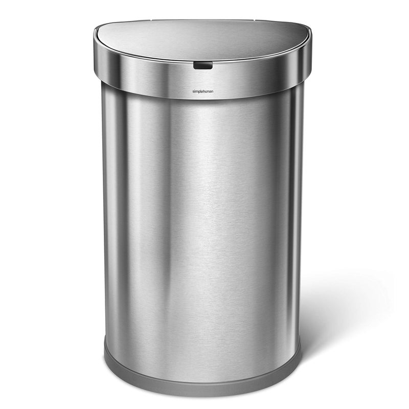 simplehuman 45 Liter / 12 Gallon Semi-Round Automatic Sensor Trash Can, Brushed Stainless Steel - Image 2