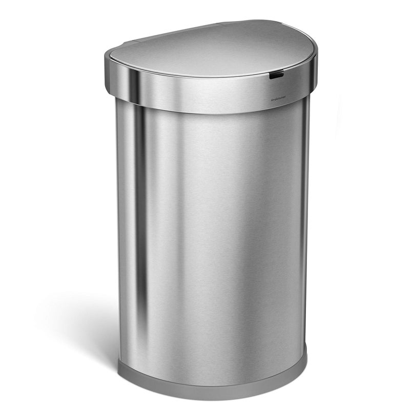 simplehuman 45 Liter / 12 Gallon Semi-Round Automatic Sensor Trash Can, Brushed Stainless Steel - Image 1