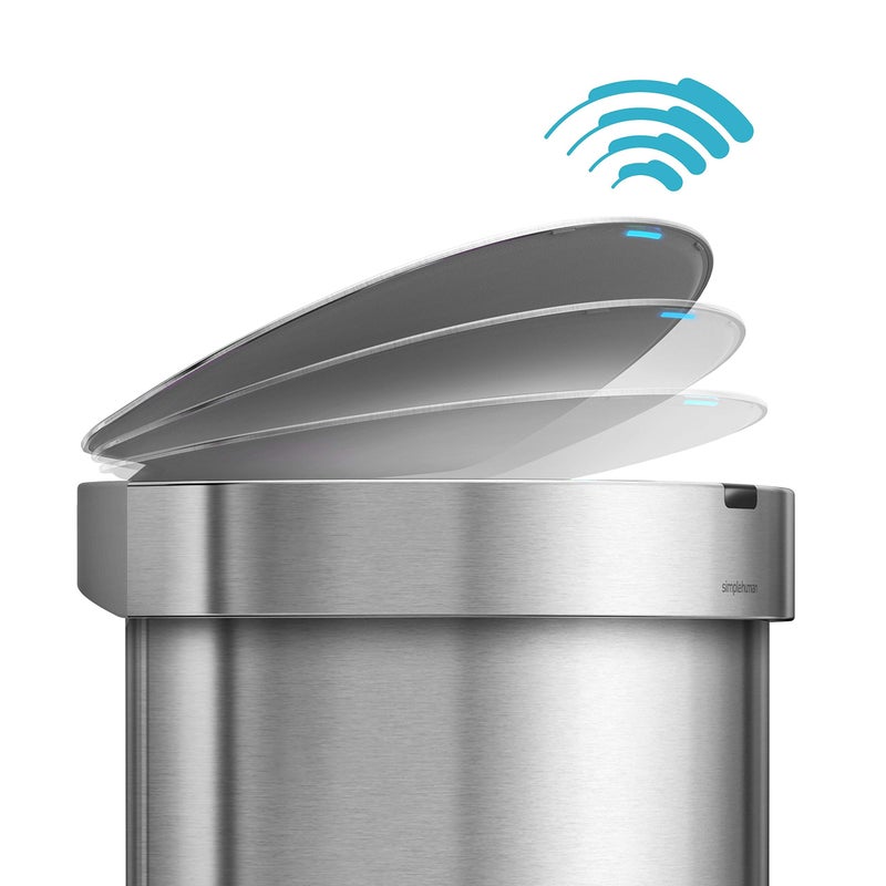 simplehuman 45 Liter / 12 Gallon Semi-Round Automatic Sensor Trash Can, Brushed Stainless Steel - Image 3