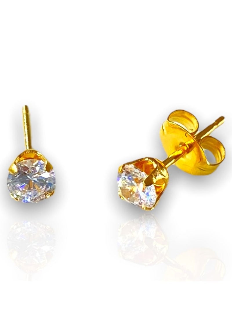EAR GEAR 24K Gold Plated Earring 5mm Cubic Zirconia Stone Made in USA - Image 2