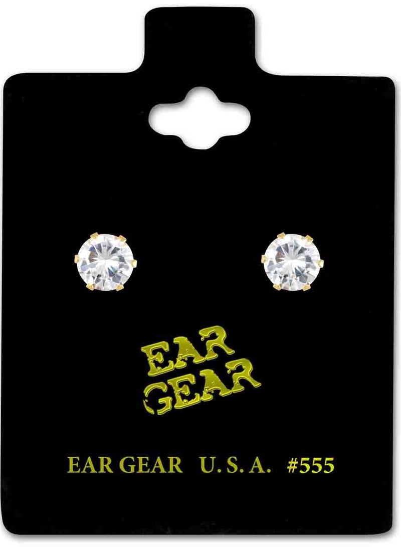 EAR GEAR 24K Gold Plated Earring 5mm Cubic Zirconia Stone Made in USA - Image 1
