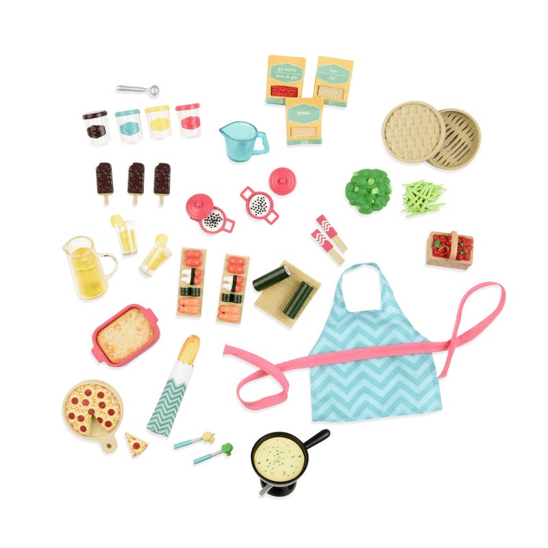 Lori Play Food for Mini Dolls Cooking Accessories for 6Inch Dolls Pizza Sushi Dessert Dollhouse Set for Kids 3 Years Gourmet Market - Image 3