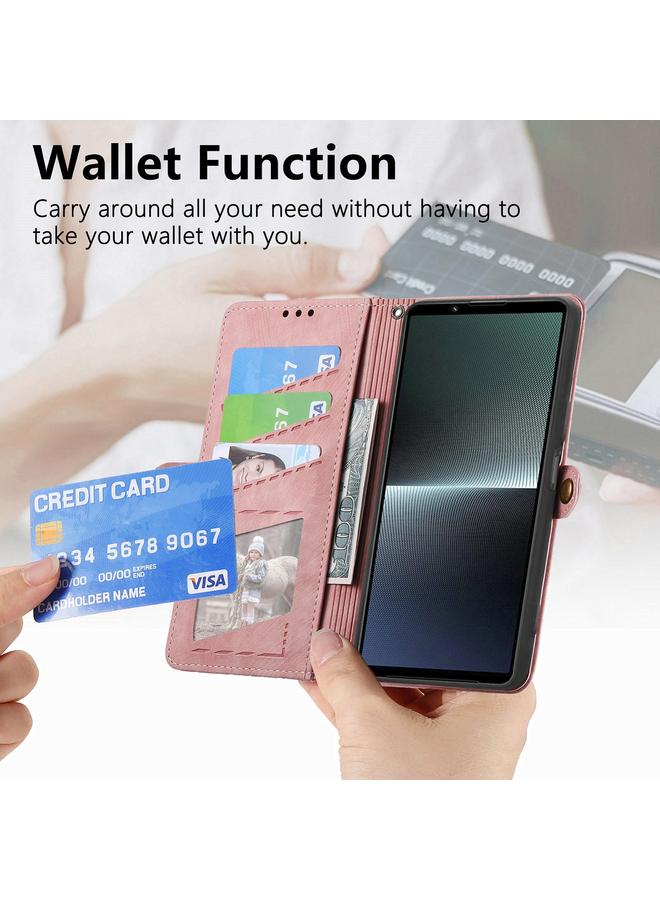 erorex Case For Sony Xperia 10 III Geometric Zipper Wallet Side Buckle Leather Phone Case - Image 5