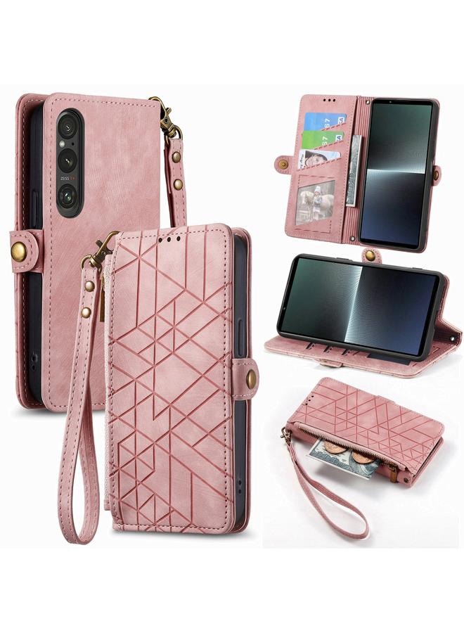 erorex Case For Sony Xperia 10 III Geometric Zipper Wallet Side Buckle Leather Phone Case - Image 1