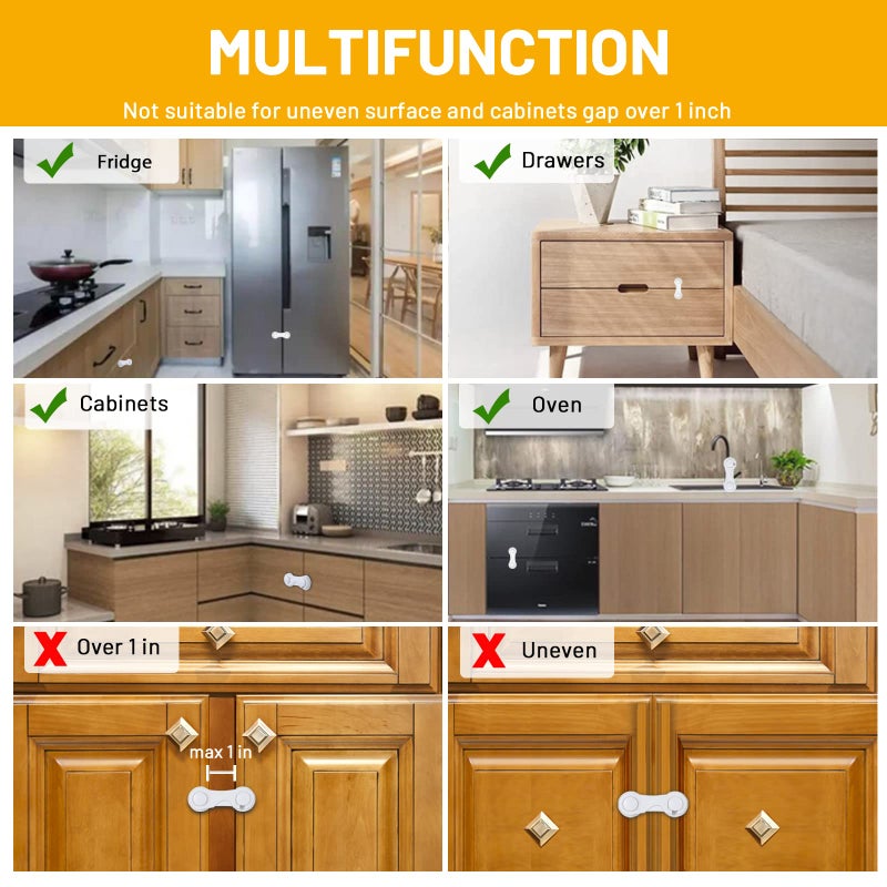 TRILINK Cabinet Locks for Babies 6 Pack, Baby Proofing Baby Safety Locks, Child Locks for Cabinets, Fridge Locks for Kids, Strong Adhesive No Drilling-Durable-Multifunctional for Furniture Kitchen - Image 5