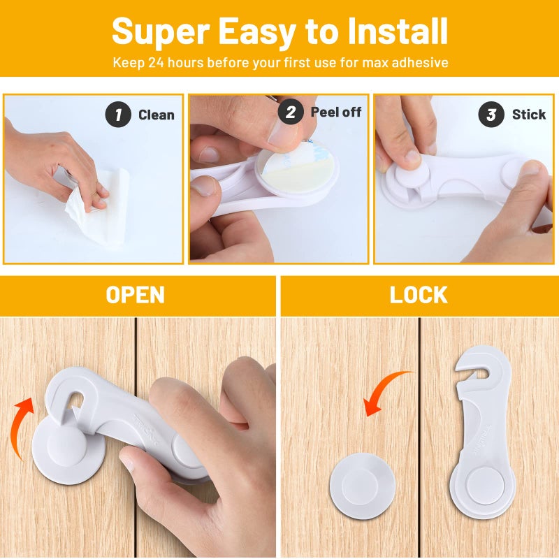 TRILINK Cabinet Locks for Babies 6 Pack, Baby Proofing Baby Safety Locks, Child Locks for Cabinets, Fridge Locks for Kids, Strong Adhesive No Drilling-Durable-Multifunctional for Furniture Kitchen - Image 4
