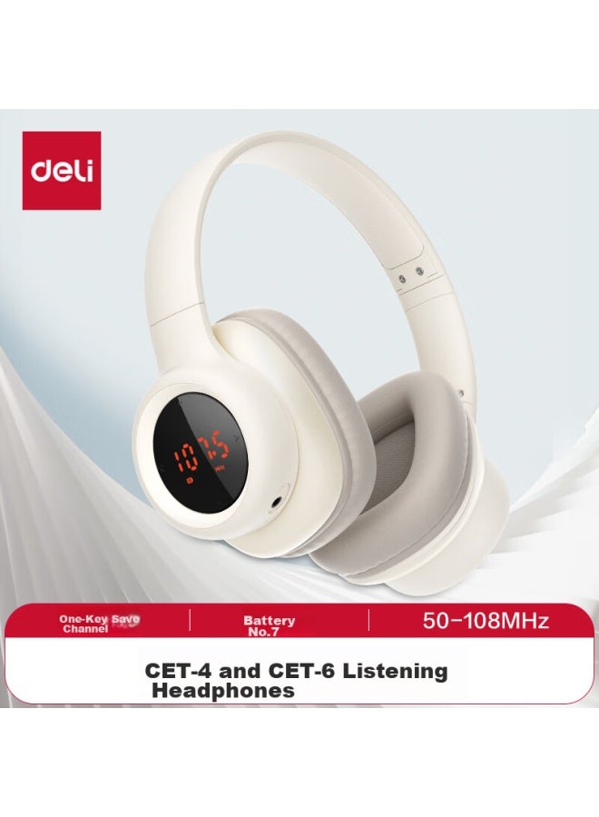 Deli Cet-4/6 Listening Headphones, Specialized For Cet-4/6, Fm Tuning, Over-ear Wireless, For Online Cl, Aux, Exam-specific White Lt550 - Image 1