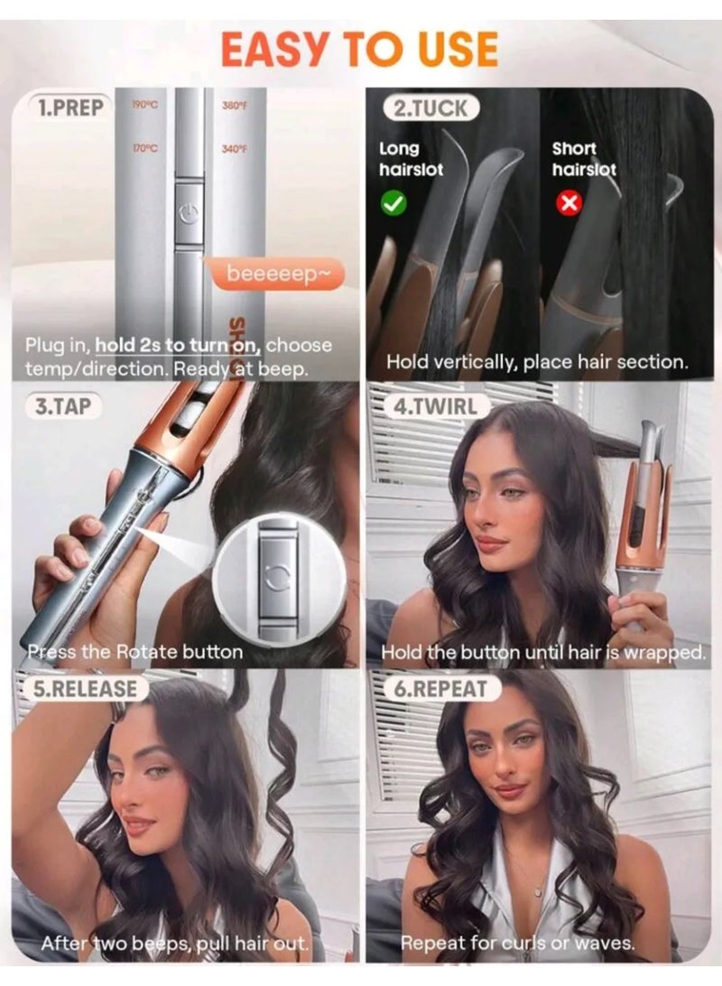 Generic It Curl One Touch 25mm Automatic Hair Curler | Fast Heating Curling Iron with Ceramic Coated Barrel | One-Button Operation with Left/Right Rotation | Anti-Tangle & Anti-Scald Design | Instant Curls for All Hair Types – Safe & Travel-Friendly  - Image 3