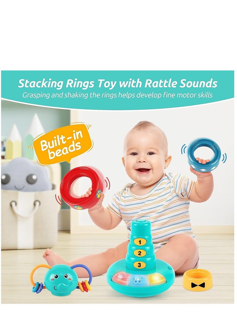 Music Toys for Babies 6-12 Months Interactive Elephant Music Roly-Poly w/Stacking Ring Rattle Toy Early Educational Sensory Toys for Kids 6-12 Months  - Image 3