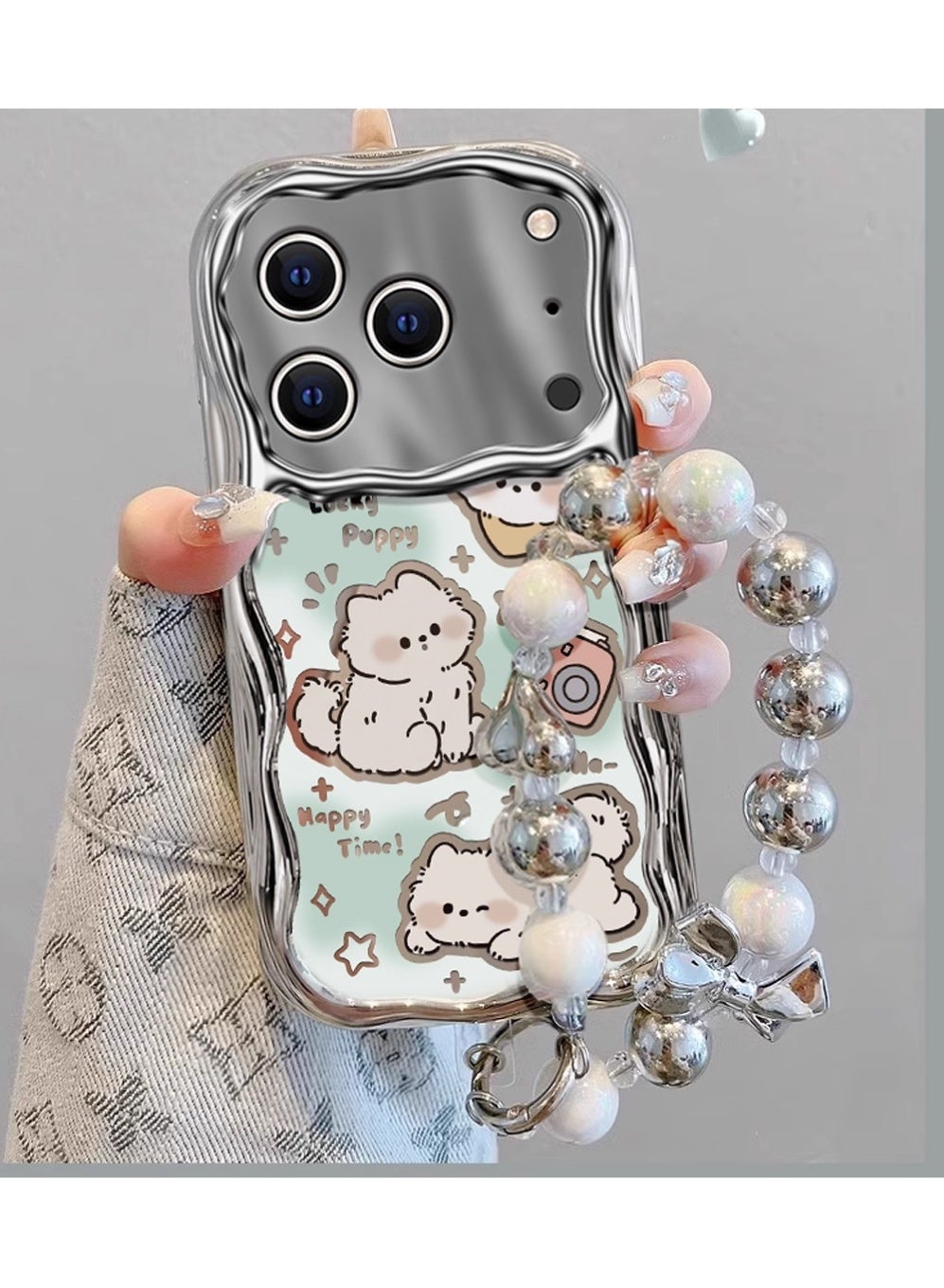 إكس ليفل Xlevel With iPhone 17 Pro Max Case With Color Bracelet Chain Cute Puppy Case Cover Shoc