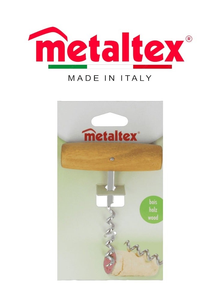 Metaltex Corkscrew with Single Mesh Rod â€“ Wooden Handle & Chromed Metal Body - Image 1