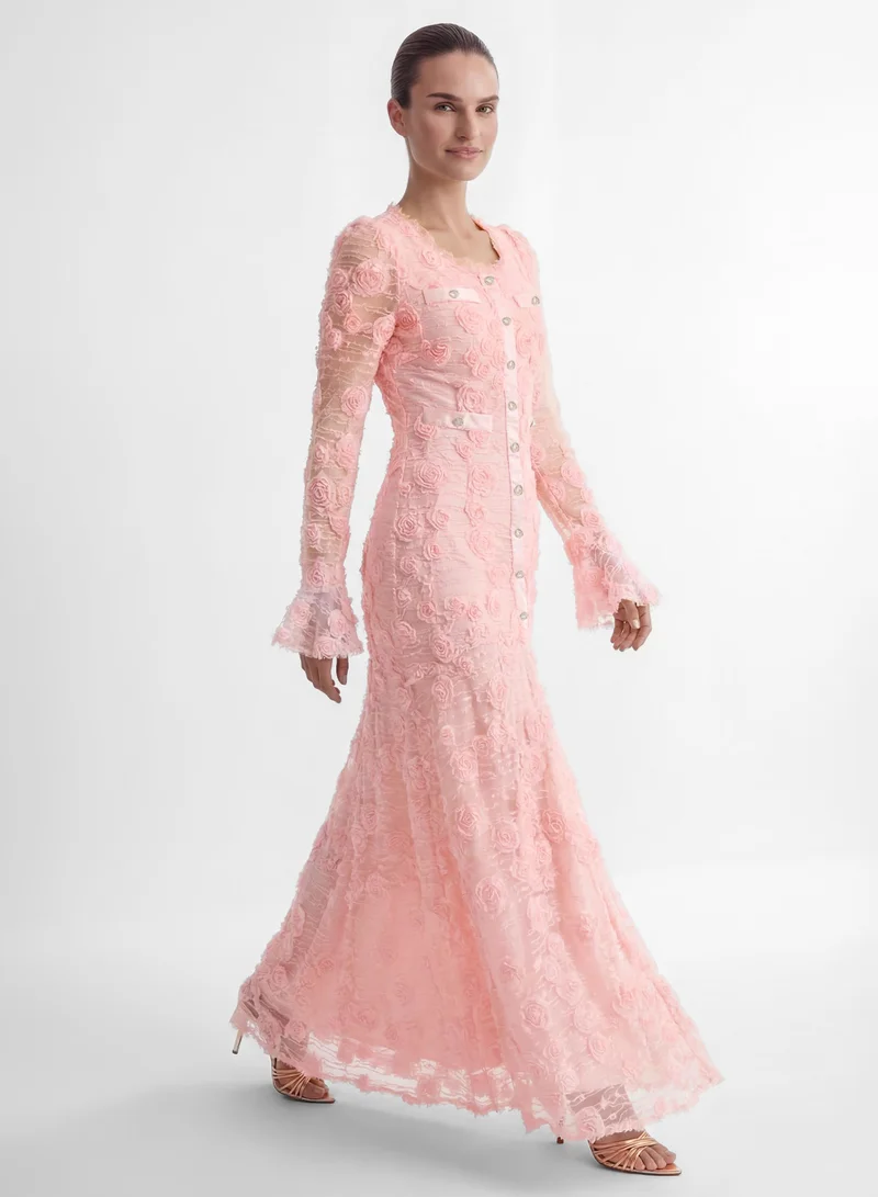سنفير Grace and Beauty Pink Rose Applique Maxi Dress