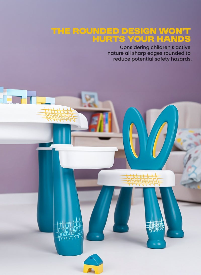 بيبي طقم طاولة دراسة وكرسي متعدد الأنشطة للأطفال مع مكعبات بناء كبيرة متوافقة مع طاولة اللعب ومكعبات البناء | طقم طاولة متعدد الأنشطة للأطفال | طاولة دراسة للأطفال باللون الأزرق - Image 4