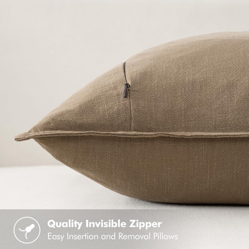ميولي وسادة الكتان Miulee تغطي 24 × 24 بوصة khaki الكتان الزخرفي رمي وسادة أغطية وسادة حزمة من 2 لهجة ناعمة الأريكة الأريكة - Image 3