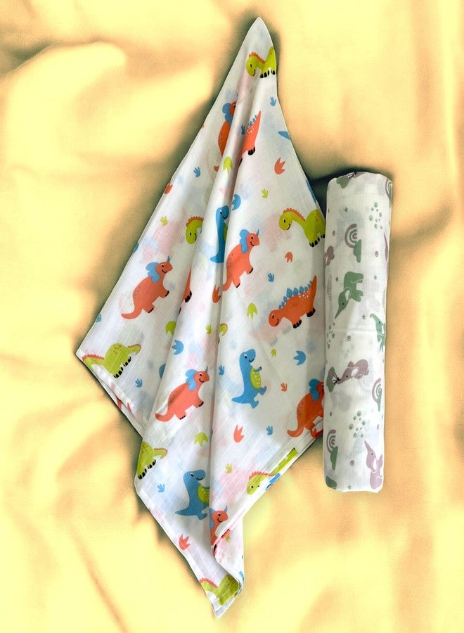 TEETAR Muslin Cotton Baby Swaddle Wraps - Pack of 2, Large 100x100 cm | Soft, Breathable & Lightweight Swaddle Blankets for Newborns | Multi-Use Baby Wraps, Elephant & Dinosaur Print - Image 4